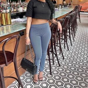 ZARA Blue & White Checkered Slim Fit Pants | Size L